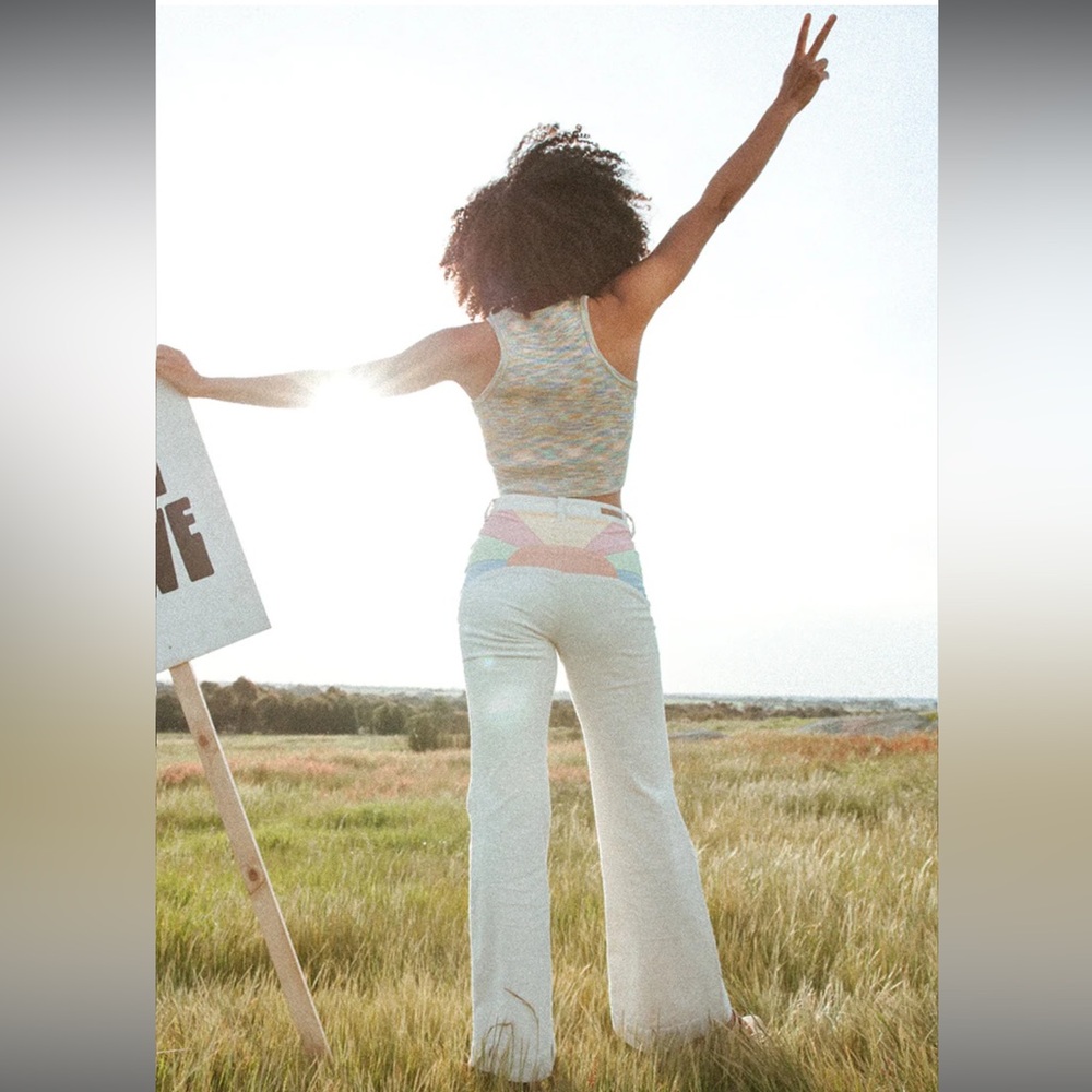 Ghanda White Boot Cut Flare Pants High-Waisted